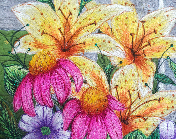 Thread Painting – Garden Party Detail